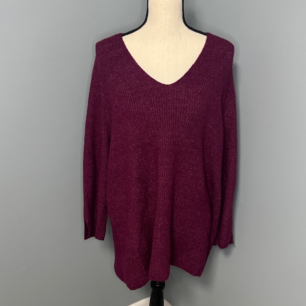 Pure Jill Women's Burgundy V-Neck Sweater Sz XL Petite